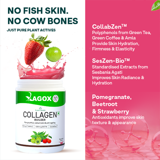 Xagox® Vegan Collagen With Biotin & Vitamin C | Clinically Proven CollabZen for Skin Radiance & Hydration - Guava glow, 200 g