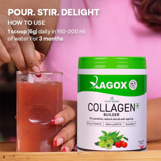 Xagox® Vegan Collagen With Biotin & Vitamin C | Clinically Proven CollabZen for Skin Radiance & Hydration - Guava glow, 200 g