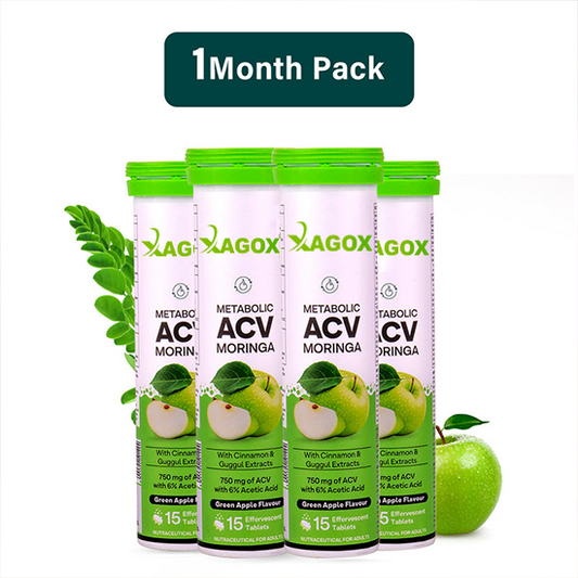 Xagox® ACV Moringa | Control Cravings | Apple Cider Vinegar, Cinnamon, Guggul | No Maltodextrin & No Added Sugar - Green apple, Pack of 4 (60 Tablets)
