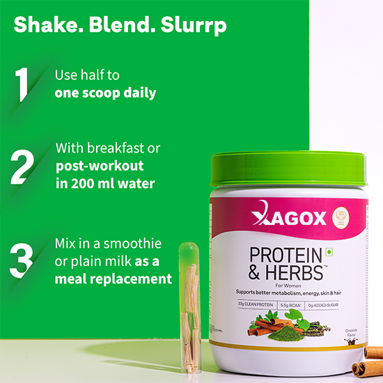 Xagox® Protein & Herbs for Women I Manage Weight, Energy & Metabolism I Clean Protein, Shatavari, Cinnamon - Chocolate, 1 lbs (453 g)