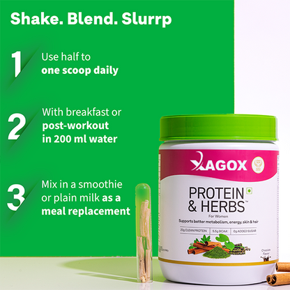 Xagox® Protein & Herbs for Women I Manage Weight, Energy & Metabolism I Clean Protein, Shatavari, Cinnamon - Chocolate, 1 lbs (453 g)