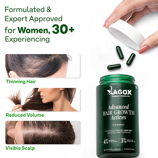Xagox® Advanced Hair Growth Actives | Anti-Thinning Hair Formula for Women - 90 Capsules